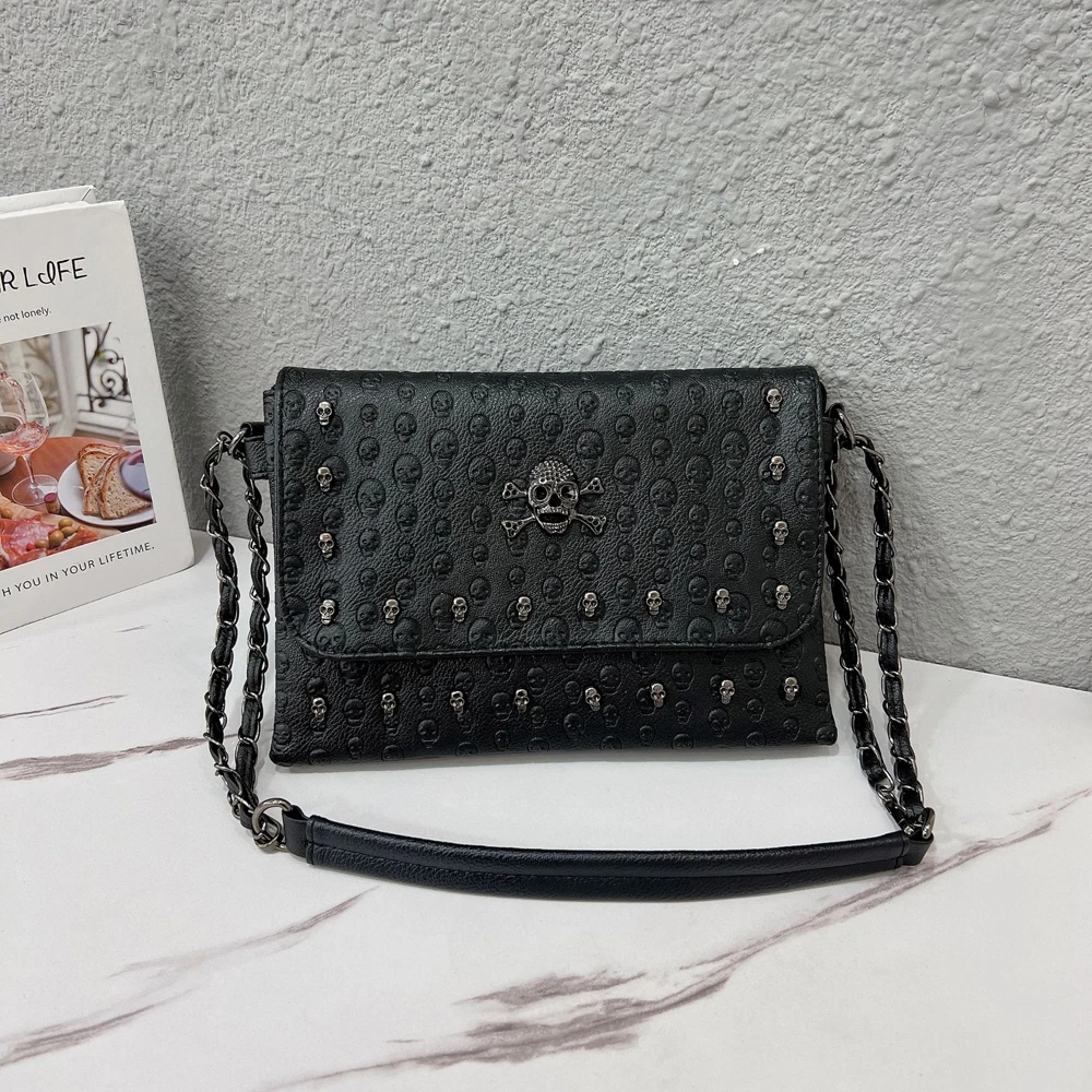 

SHELKSBAG крошечная сумка с черепом, женские сумки на плечо, черная модная винтажная сумка-мессенджер в стиле панк, готическая сумка через плечо с заклепками, сумка из искусственной кожи