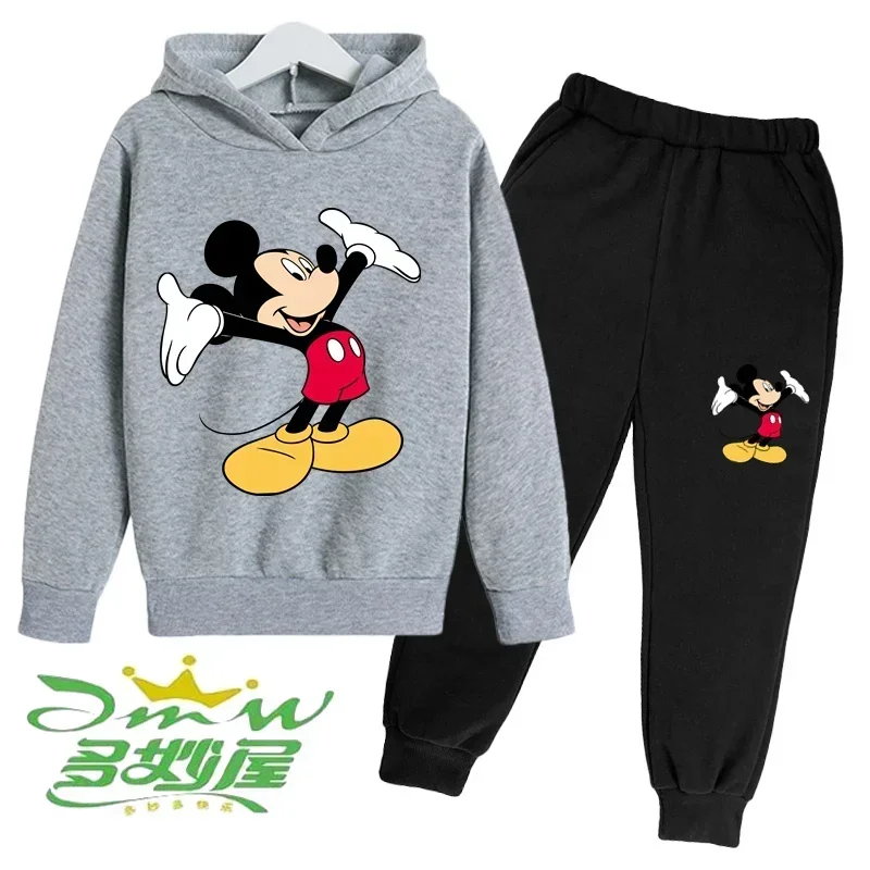 Spring Autumn Mickey Cartoon Long-sleeved Sweatshirt + Sweatpants Two-piece Set Children Hoodie Sports Tops for Boys Girl 4T-14T