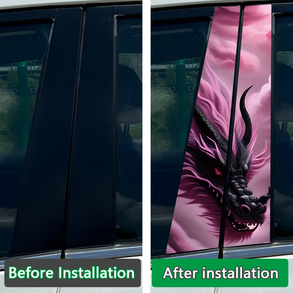 2Pcs/set Mighty and Domineering Dragon Car Center Pillar Sticker B Pillar Protective Film Decoration Self-adhesive Decal Sticker