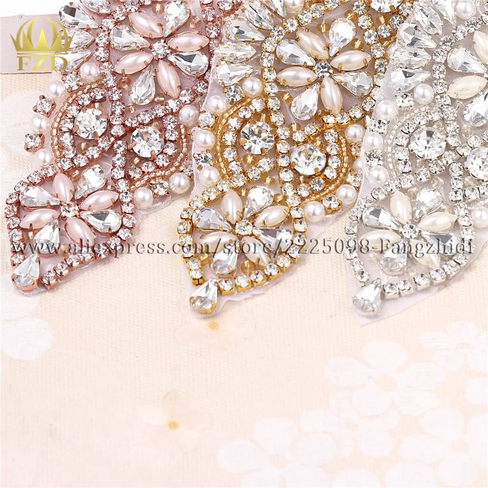 1 pezzi di Cerimonia Nuziale di Strass Accessori Del Vestito Applique In Oro Artiglio Del Nastro Motivo Cristalli Cucire In Rilievo Toppe e Stemmi