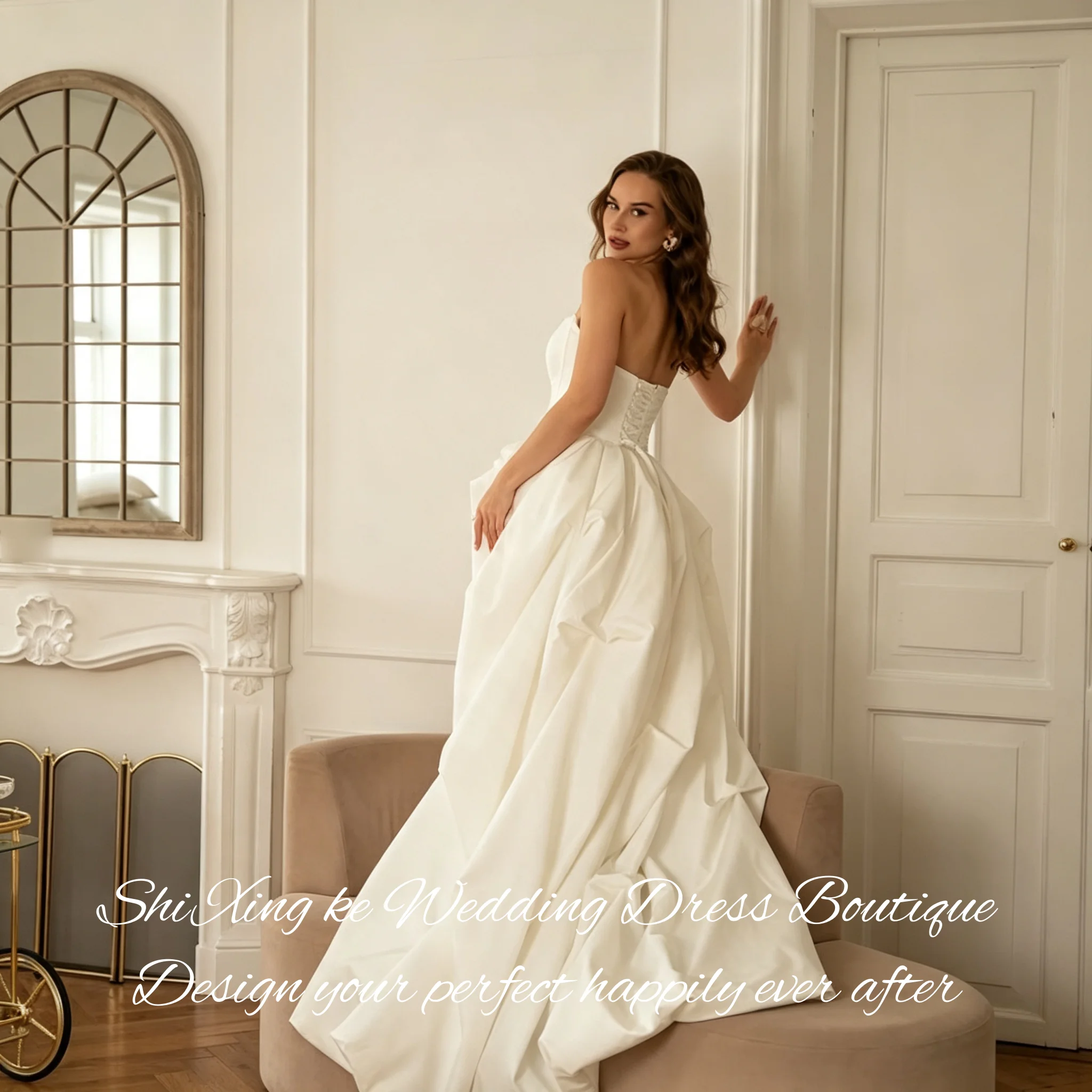 Strapless Satin Wedding Dress 2026 Corset High Low Skirt Court Train Lace Up Back Vestidos De Novia Customized