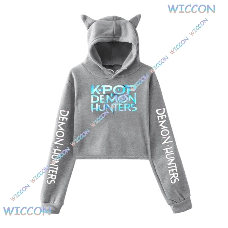 

KP OPDemo NHunters Crop Saja Boys Soda Pop Rumi Zoe Top Hoodie Women Kawaii Cat Ear Harajuku Cropped Sweatshirt Cosplay Costume