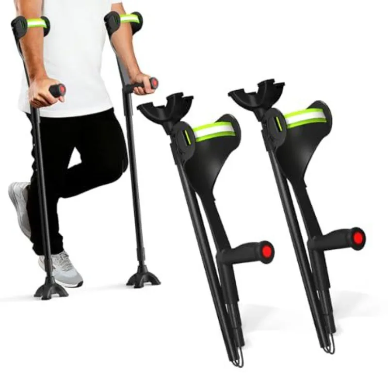 Aluminum Labor Saving Crutch 100KG Load Foldable Cane 12 Gear Adjustable Reflective Assist Cane Fracture Recovery Mobility Aids