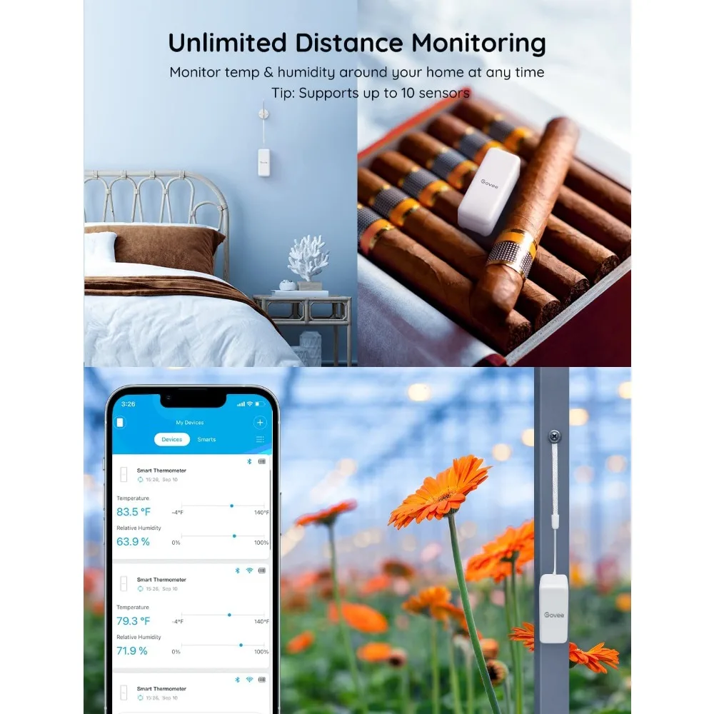 Therye.com-Hygromètre WiFi sans fil intérieur, capteur de température et d'humidité, moniteur avec notification d'application à distance, H5100, paquet de 6