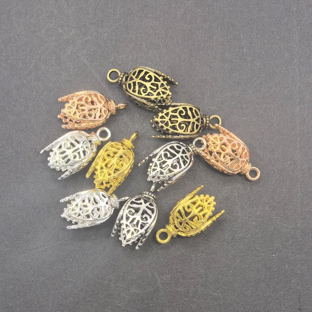 8PCS Copper Hollow-Pattern Charms Tassel Cap Pendant Bead Cap Handmade Necklace Bracelet Findings Jewelry Making Accessory