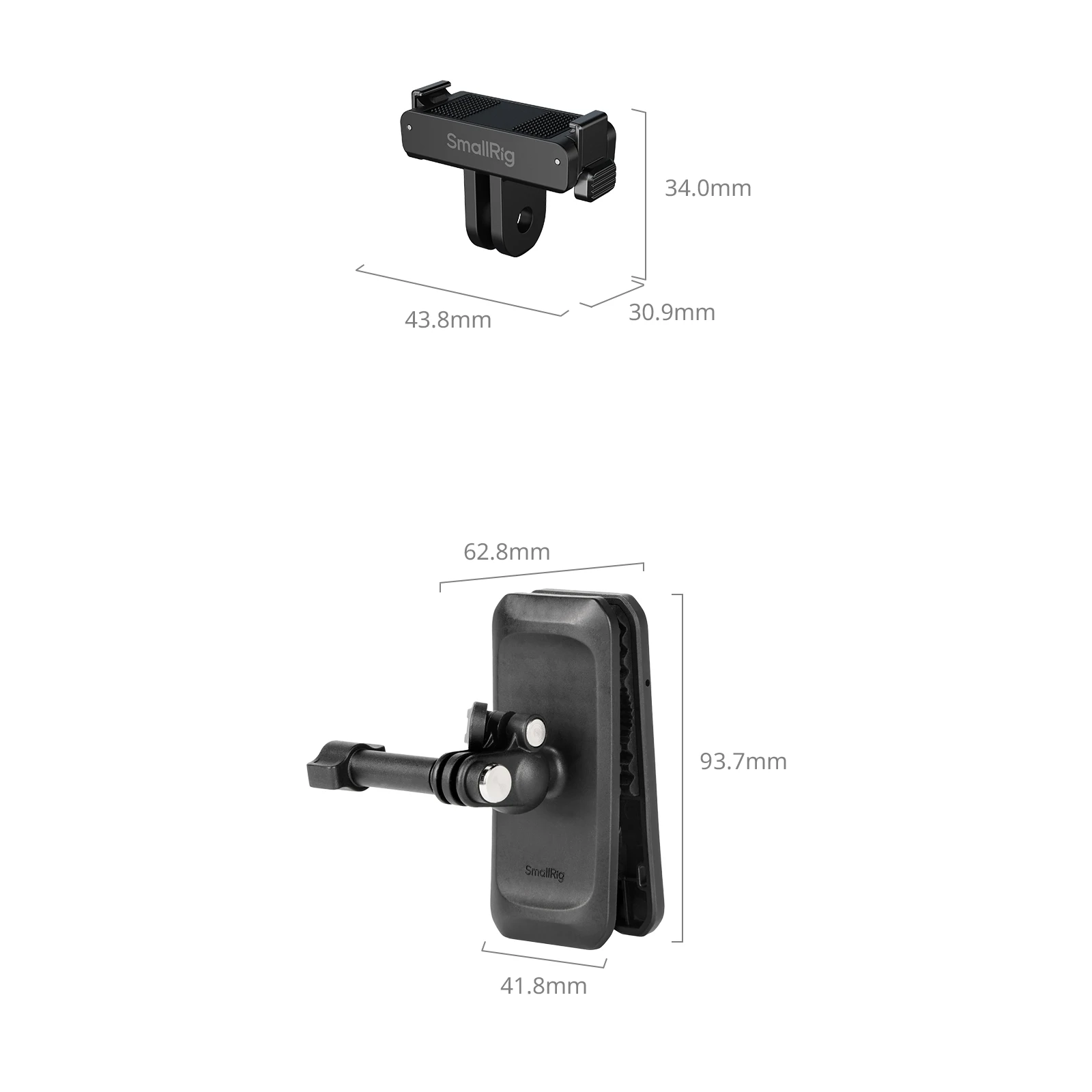 SmallRig rugzakriemclipbevestiging voor DJI Osmo Action 6 / Nano 360 ° Kogelkop & 2-polige magnetische houder 6307