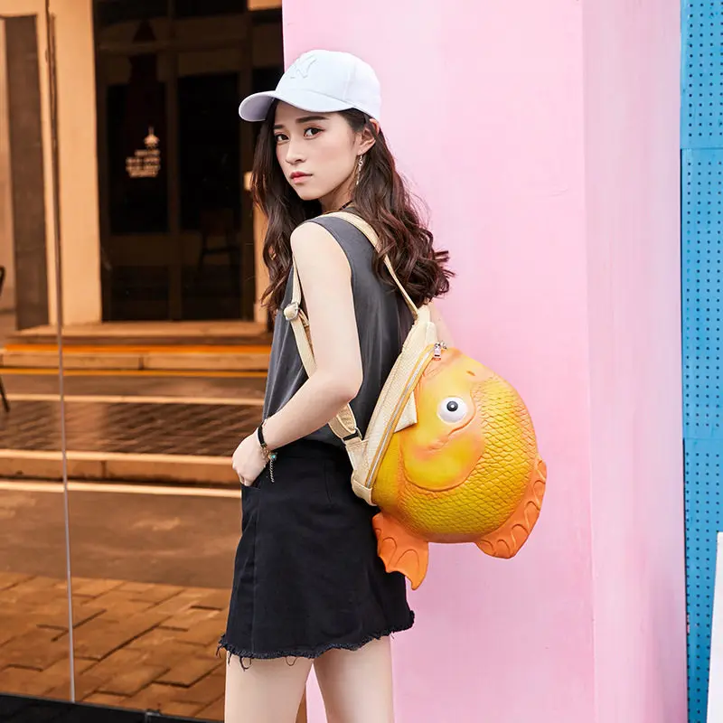 Fashion Cartoon Personalized Creativity 3D Stereoscopic Silicone Shaped Carp Appearance Design Fashion Backpack For Women Trendy