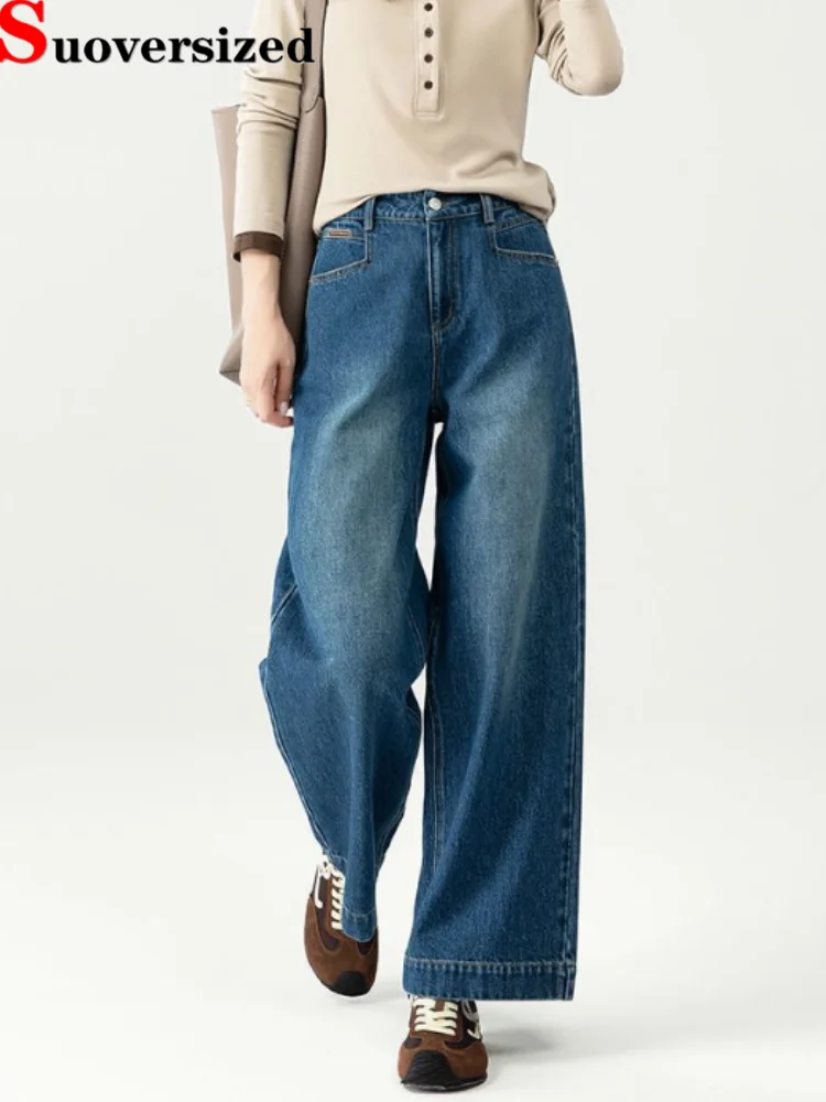

Винтажные джинсы-багги с высокой талией, женские повседневные джинсы в корейском стиле, уличная мода, прямые широкие брюки из денима, джинсы до щиколотки, вакерос