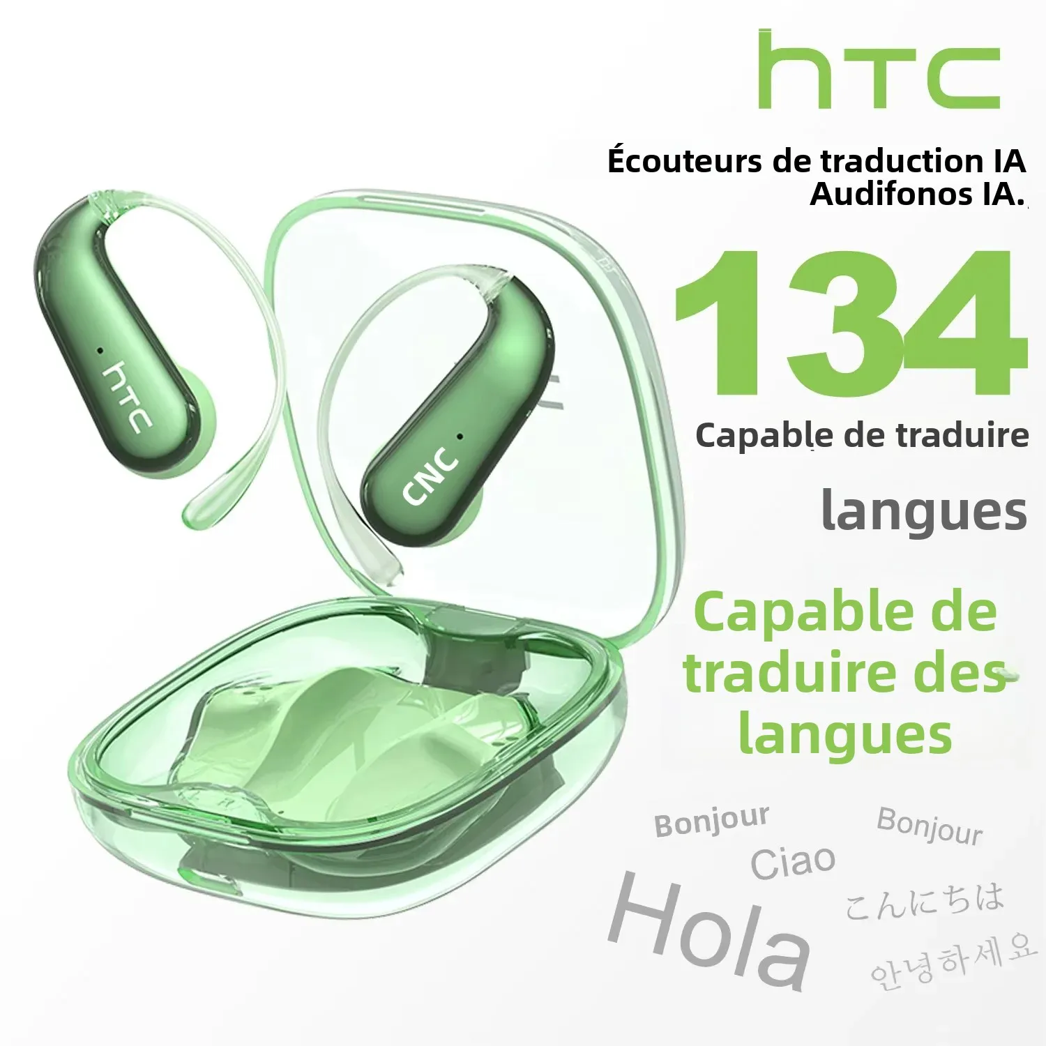 HTC NE38 Bluetooth V6.0 écouteur AI traduction écouteurs OWS titane-fil sans fil casque HD appels ultraléger oreillette