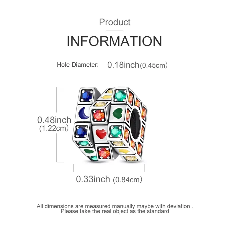 New 925 Sterling Silver Colorful Rubik's Cube Charms Bead Fit Original Bracelet DIY Women Birthday Jewelry Gifts image 4