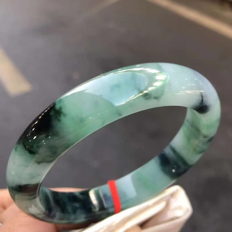 Nature Grade AAA Icy Green Black Burmese Jade Jadeite Bracelet Bangle 58mm