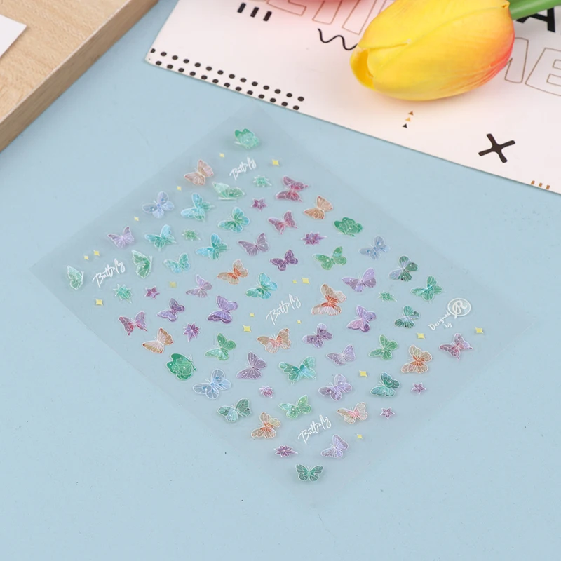 1Pc Kleurrijke Laser Vlinder Nail Sticker 3d Flash Fragment Shell Lichte Vlindervleugels Schuifregelaar Nail Art Accessoires Sticker