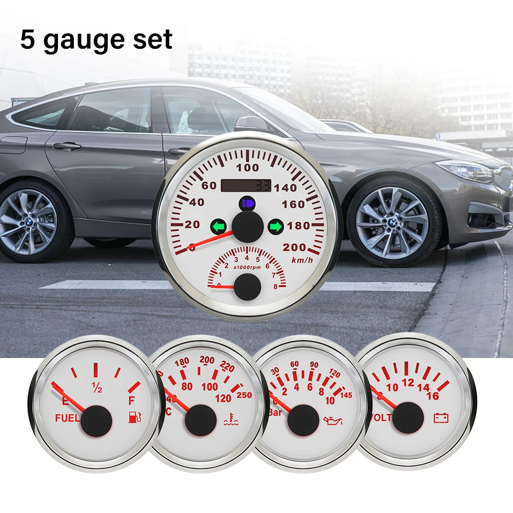 

ELING 5 Набор манометров 85 мм 0-8000 об/мин Тахометр GPS Спидометр +52 мм Температура воды 10 бар Измеритель уровня масла 8-16 В Вольтметр