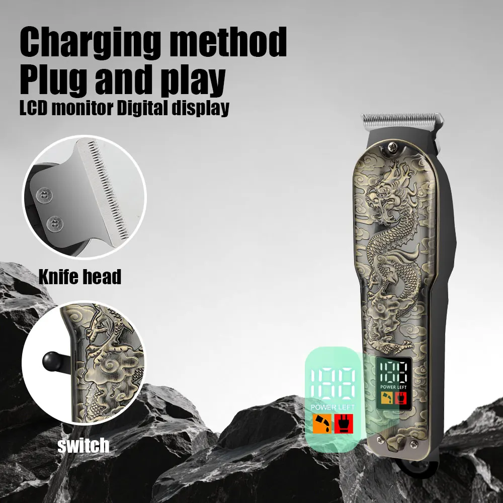 

Home Hair Clipper 800mAh High-Power Lithium-Ion Battery Fast Charging Dragon-Phoenix Vintage Design Powerful Performance for Men