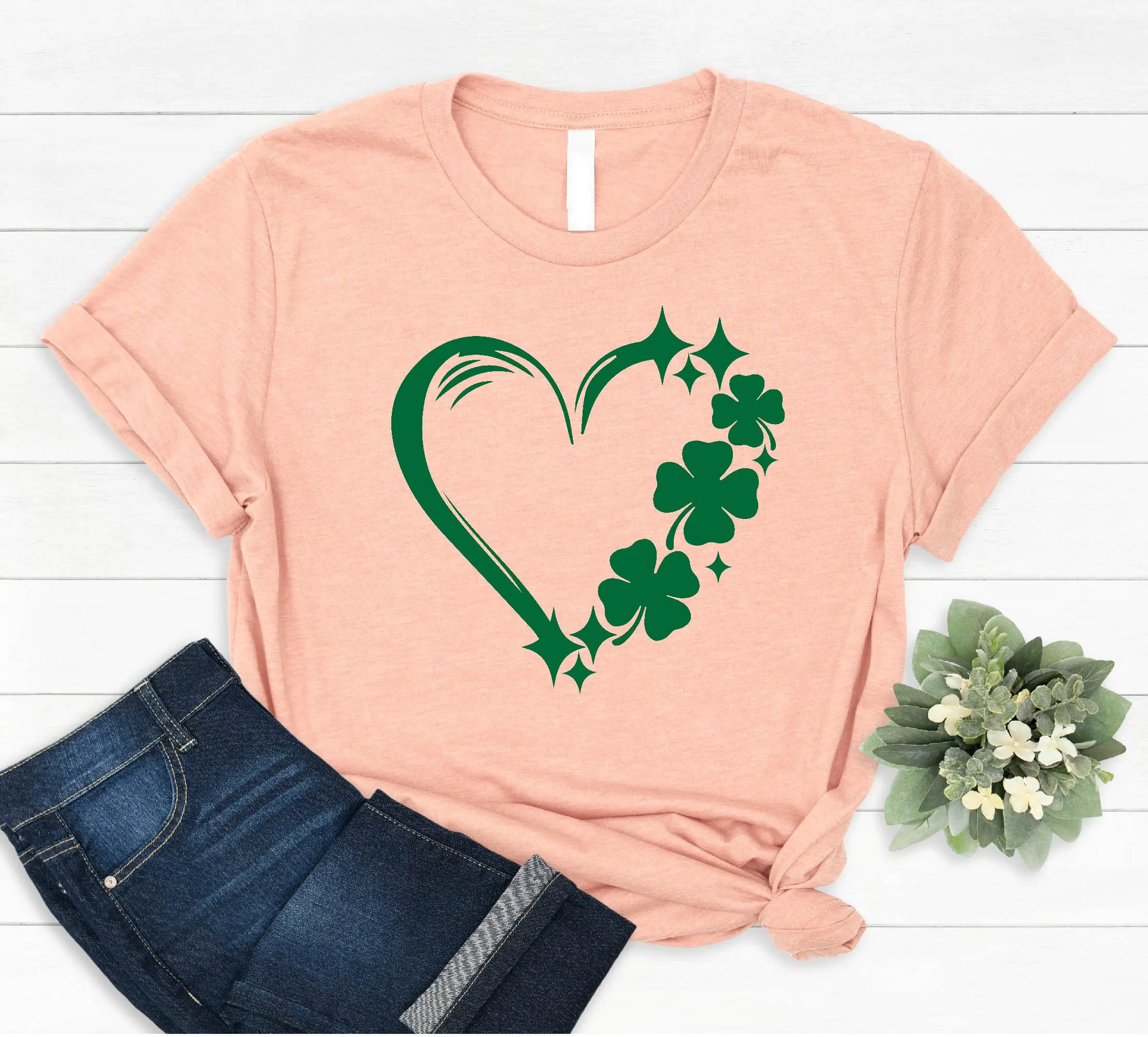 Shaamrock HearT T Shirt St Patricks Day Four Leaf Clover Irish Saint s Da