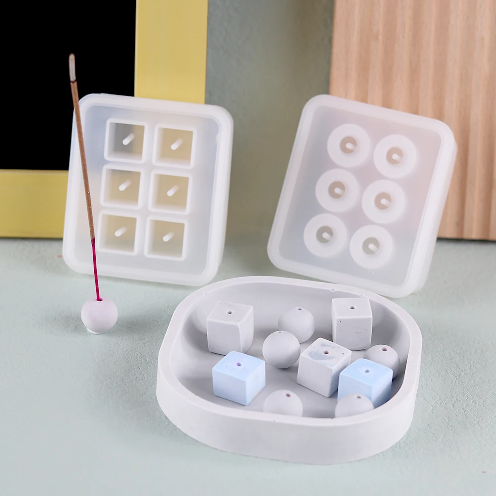 Mini Ball Incense Insert Base Silicone Molds DIY Cement Concrete Aromatherapy Stand Simple Items Square Round Handcraft Tool