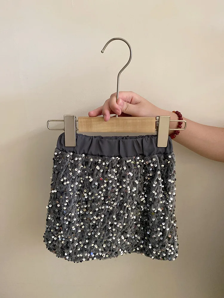 Jupe courte à paillettes avec perles et biscuits pour enfants, pull élégant, vêtements mounommée, nouvelle mode, automne, 2022