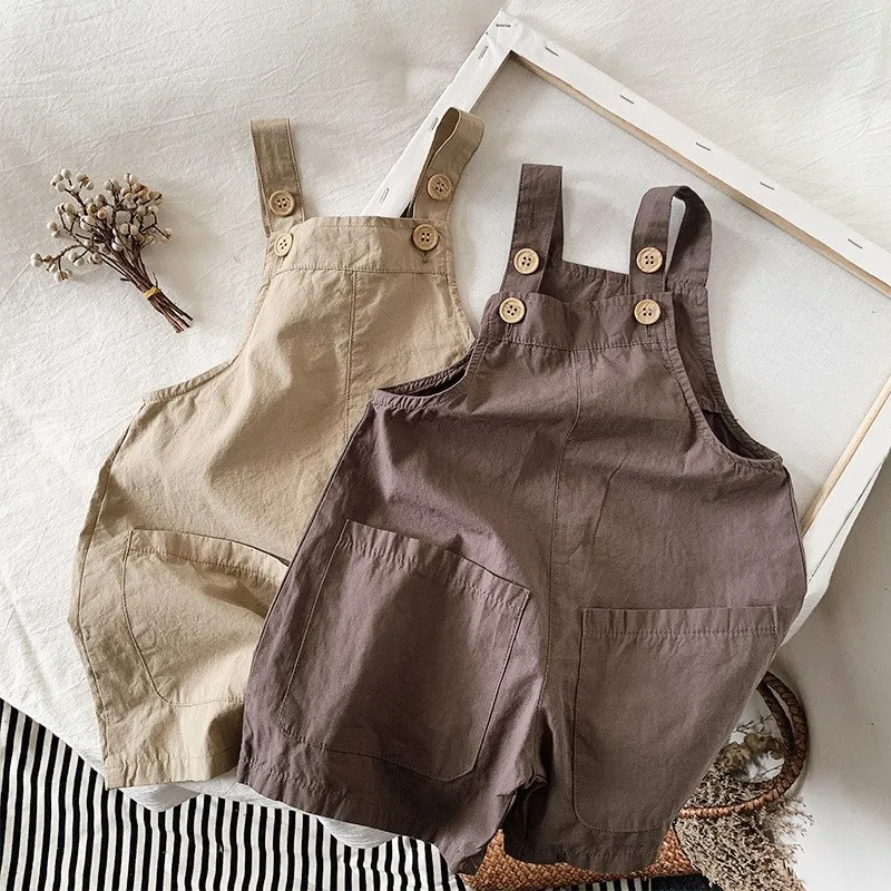 Overalls Boys Grils Children Spring Summer New Cotton Breathable Thin Style Solid All-matching Fashionable Comfortable