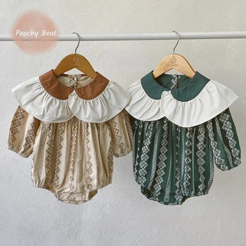 

Хлопковый комбинезон с принтом для новорожденных девочек и мальчиков, комбинезон с длинными рукавами для малышей, весенне-осенний комбинезон, повседневная детская одежда для детей 0-18 месяцев