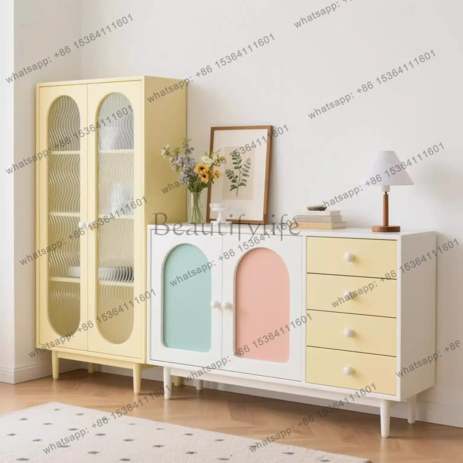 Dopamine Cream Wind Solid Wood Side Cabinet Storage Porch Storage Cabinet