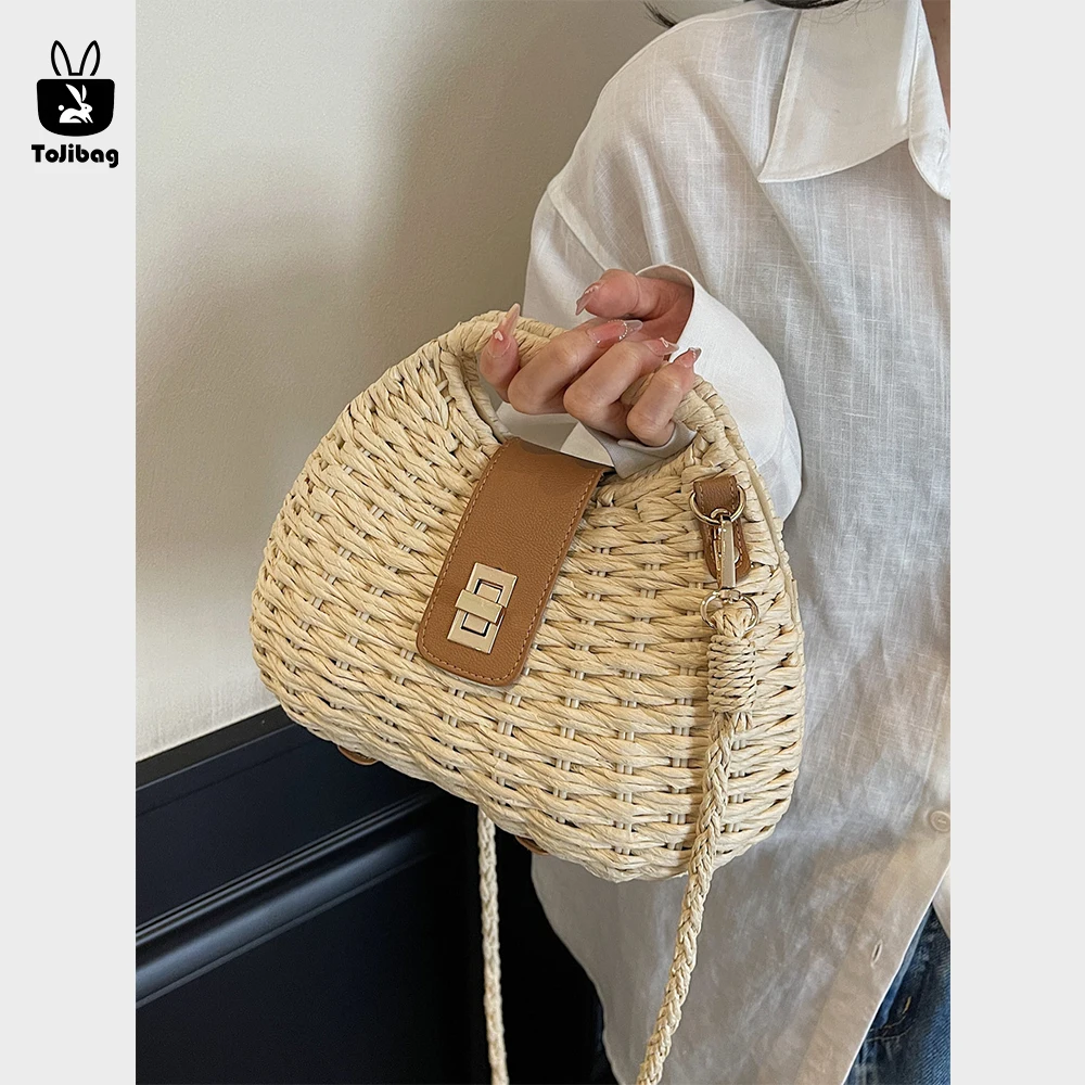 

2025 Summer Fashion Women Straw Bag Vacation Beach Bag Female Rattan Shoulder Crossbody Bag Design Small Ladies Woven Handbag