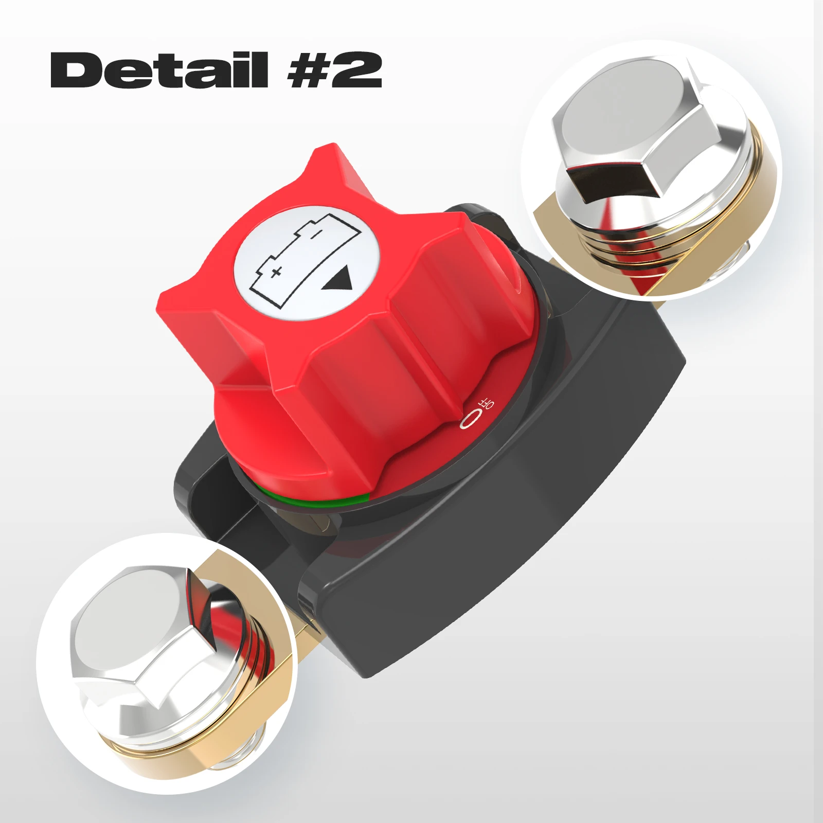 Ein/Aus-Batterie-Trennschalter mit oberer Pfosten, 12–48 V, wasserdichter, robuster Marine-Batterie-Schalter für Auto, Fahrzeug, Wohnmobil und Boot – Detail 10