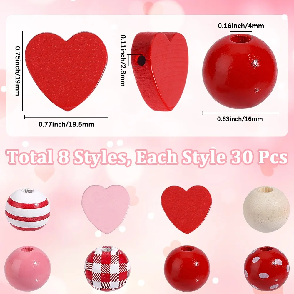 

240Pcs 8 Styles Wooden Beads Mixed Shapes Mixed Color 16~19.5x16~19.5x5.5~16mm Hole: 2.8~4.5mm 30pcs/style