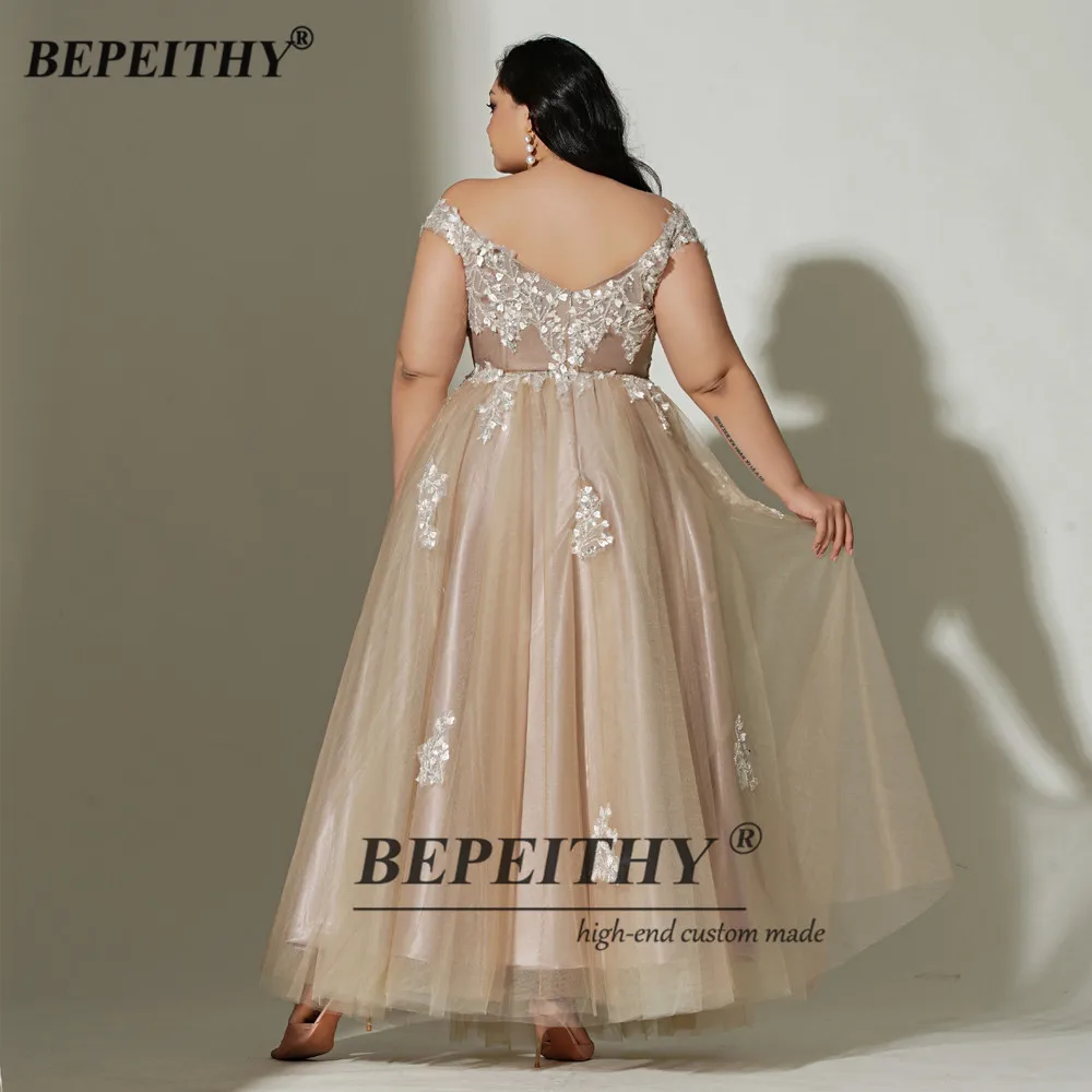 BEPEITHY-Robe de Rhlongue ligne A personnalisée pour filles, champagne, grande taille, robe de soirée en fibre, robes d'occasion formelles