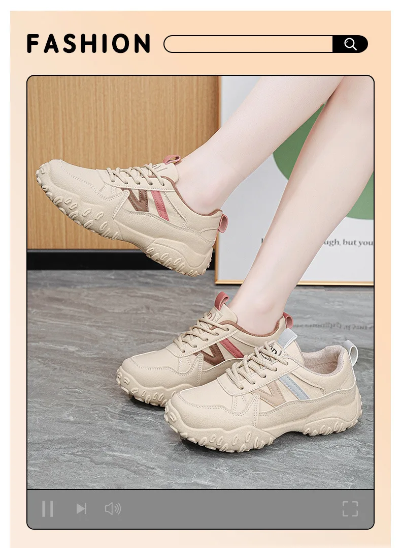 2026 Herbst Neue Damen Atmungsaktive Plateau-Freizeitschuhe, Koreanische Vielseitige Gestreifte Schnürschuhe mit Chunky-Sohle – Detail 5