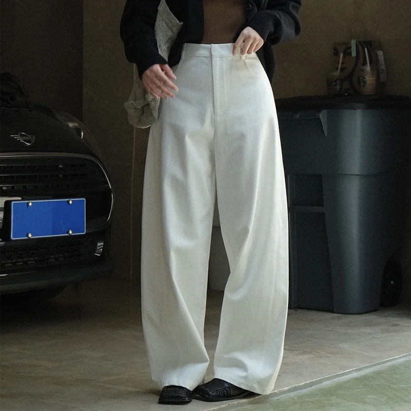 Spring and Autumn Women's Casual Solid Color High Waist Loose Wide Leg Pants