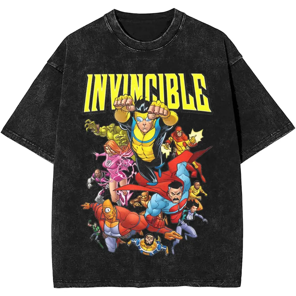 

Washed Shirt Invincible Cartoon Apparel Novelty T-Shirts Oversize Streetwear 100% Cotton Summer Tops Tees