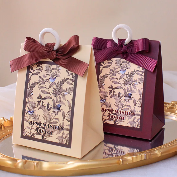 New Champagne Gift Box Packaging with Ribbon Fold Candy Chocolate Boxes for Gifts Baby Shower Party Wedding Favors for Guests