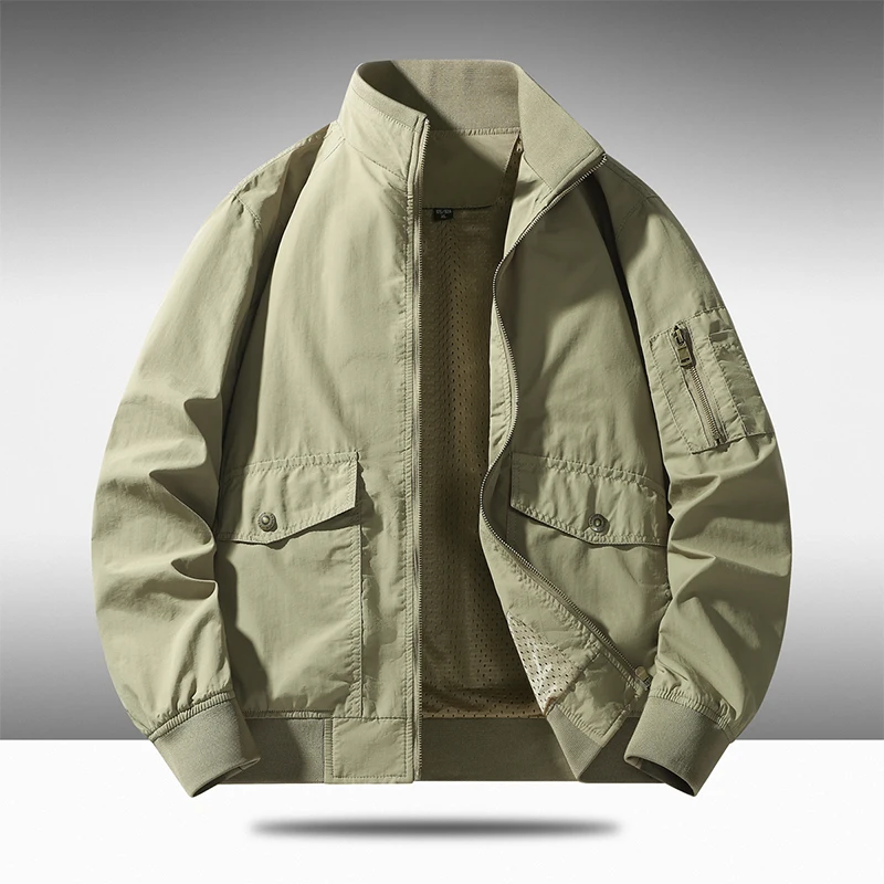

Men's Multi-Color Stand-Up Collar Work Jacket with Mesh Lining + Multi-Pocket Design, Available in Army Green / Black / Khaki, Essential for Spring and Autumn Daily Commuting / Outdoor Light Wear