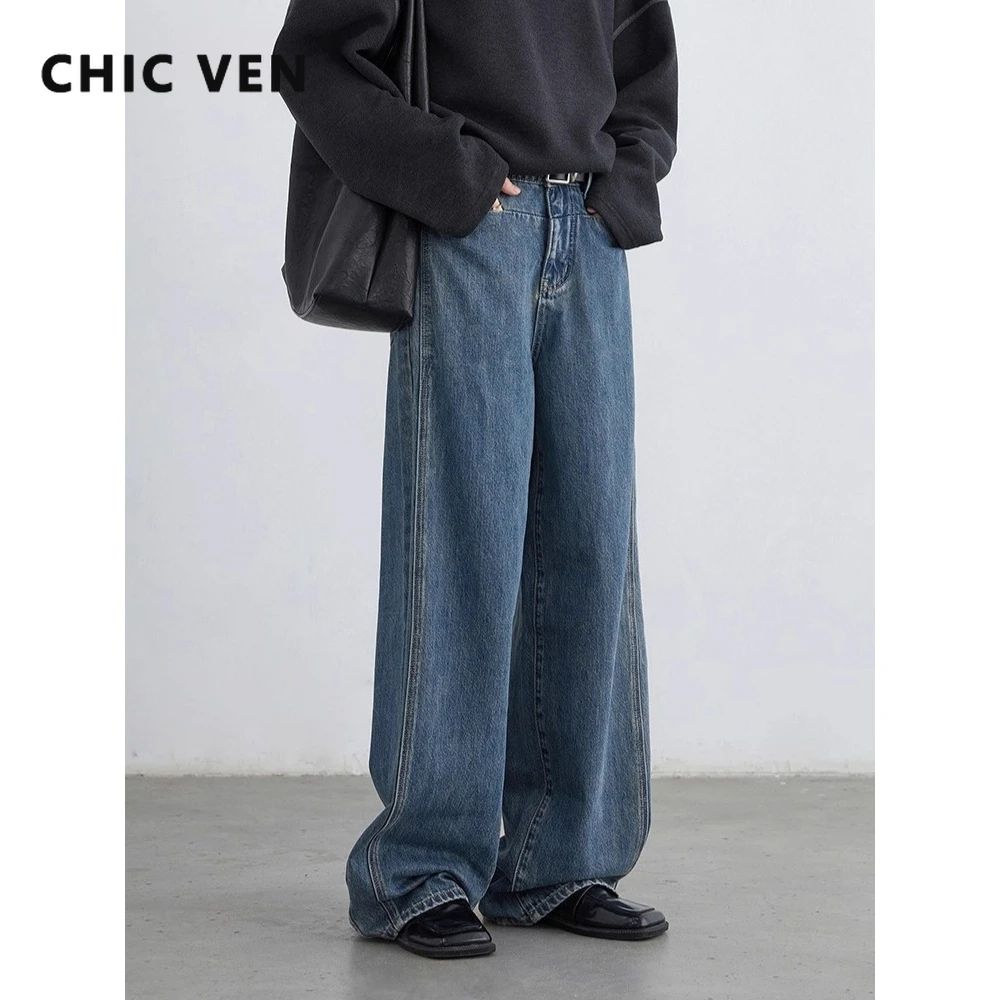

CHIC VEN Women Jeans Blue Streetwear Casual High Waist Wide Legs Female Trousers Slim Denim Pants Autumn Winter 2025