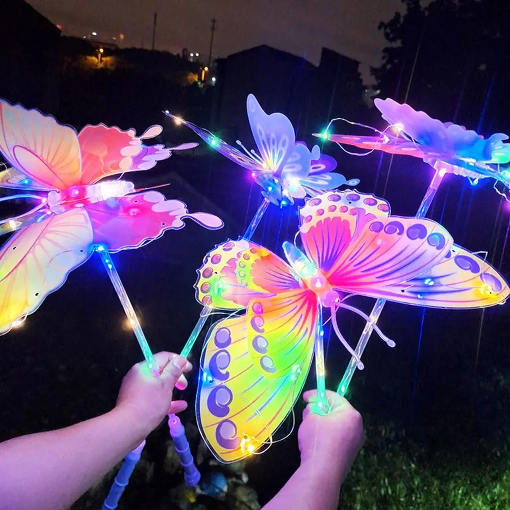 Glow In Dark Girls Favor Handheld LED Flash Butterfly Magical Stick Princess LED Lantern Wand Stage Props Outdoor