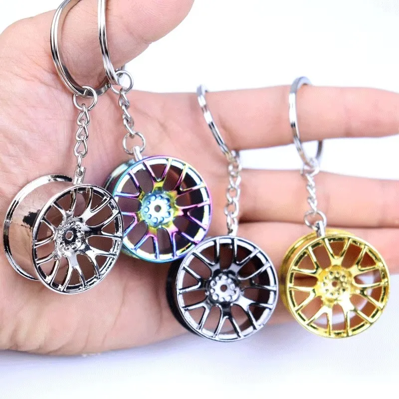1 Set Creative Metal Keychain Turbo Gear Wheel Hub Brake Disc Shock Absorber Caliper Car Keychain Hanging