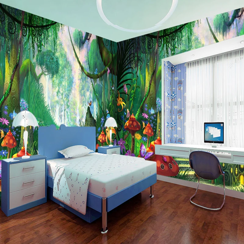 Custom Mural Wallpaper 3D Cartoon Forest Mushroom Wall Painting Children Kids Bedroom Eco-Friendly Photo Wall Covering Backdrop