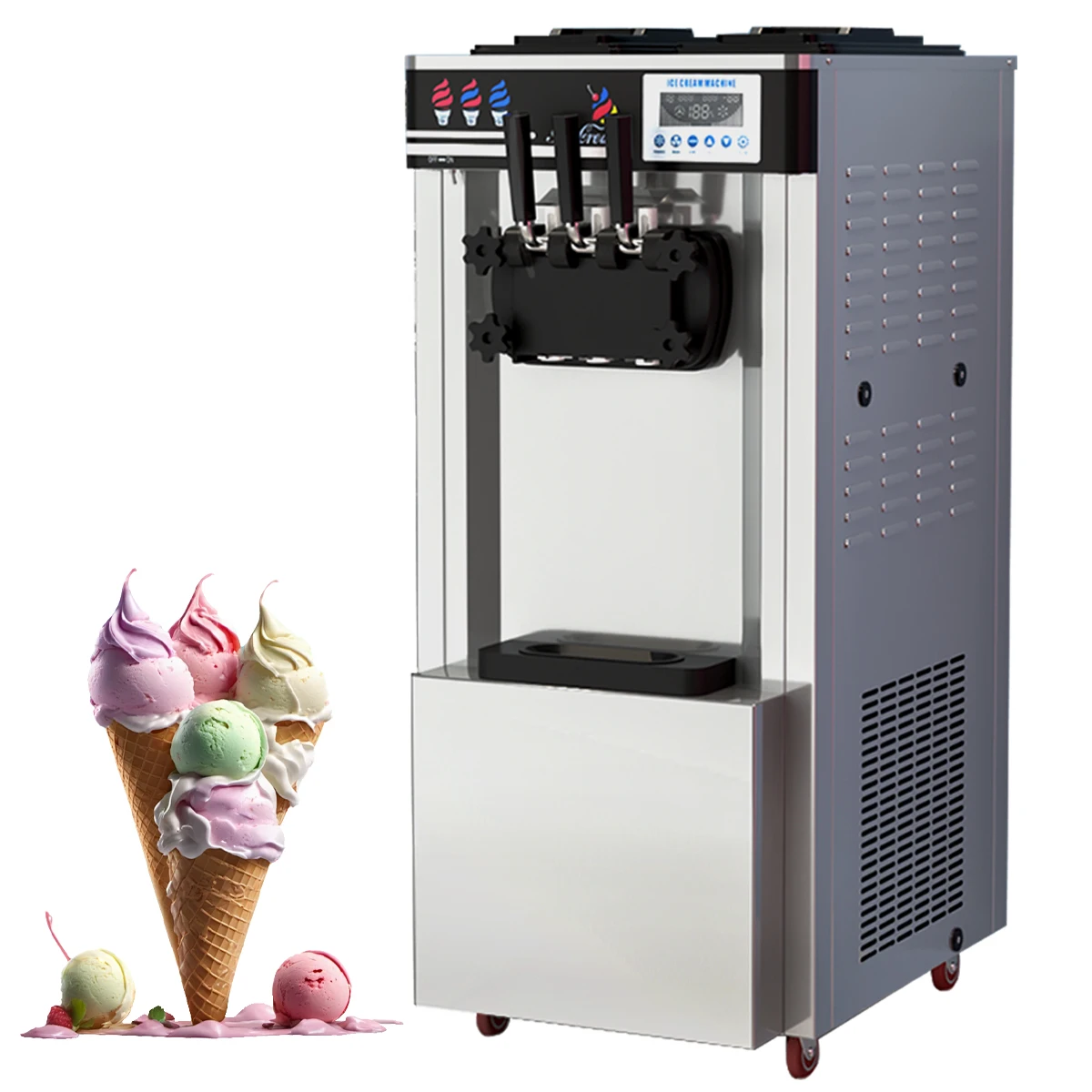 Commercial Ice Cream Machine With Screen Ice Cream Machine 3 Flavors 3 Mixes Soft Ice Cream Machine
