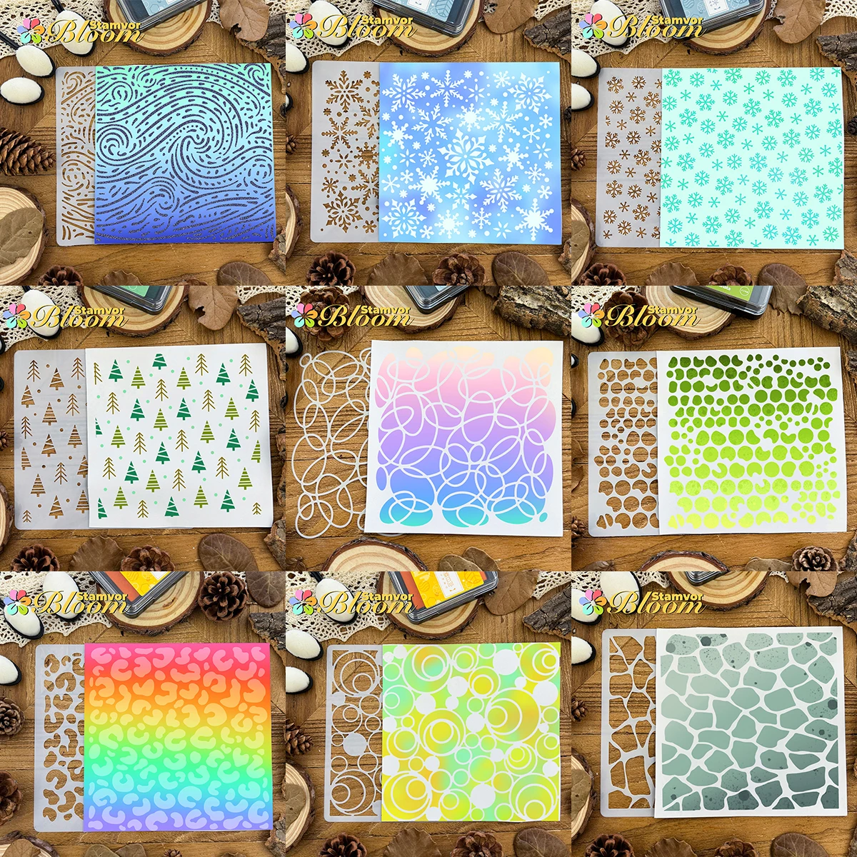 Original Winter Snowflakes Christmas Trees Stones Bubbles Texture Partterns Stencils, Paper - Spray Paint & Graffiti