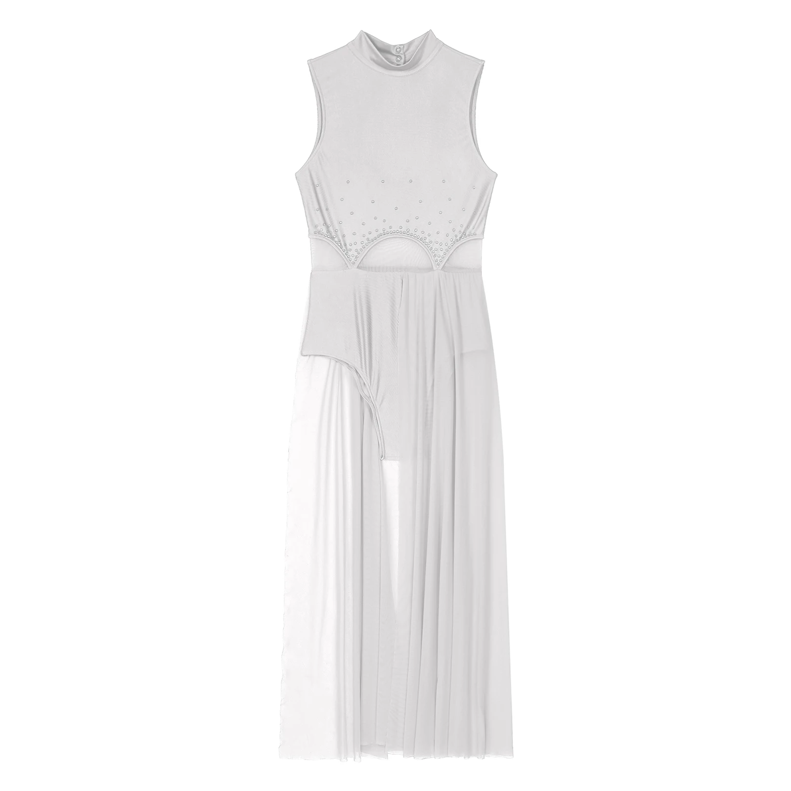 Robe de danse lyrique pour femme, justaucorps de ballet, robe maxi transparente fendue en fibre de biscuits, vêtements de danse pour la performance sur scène