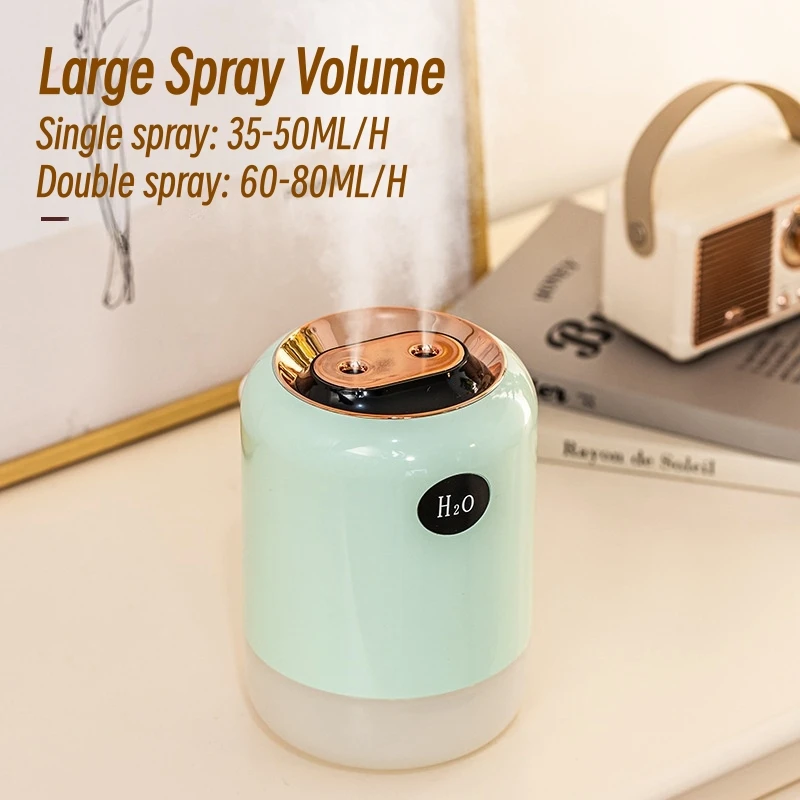 Purificatore d'aria con umidificatore USB a doppio spruzzo di grande capacità da 700ML con lampada a LED per umidificatore d'aria con Aroma a nebbia fredda ad ultrasuoni per la casa