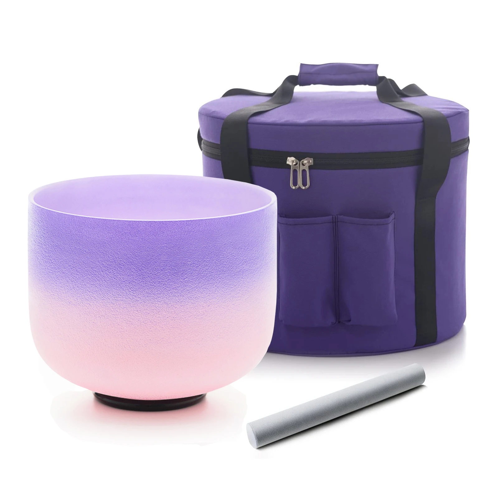 Hye-eun Crystal Singing Bowls for Healing,B Note 432hz Purple Pink Frosted Quartz Sound Bowl 8inch with Carrier Case