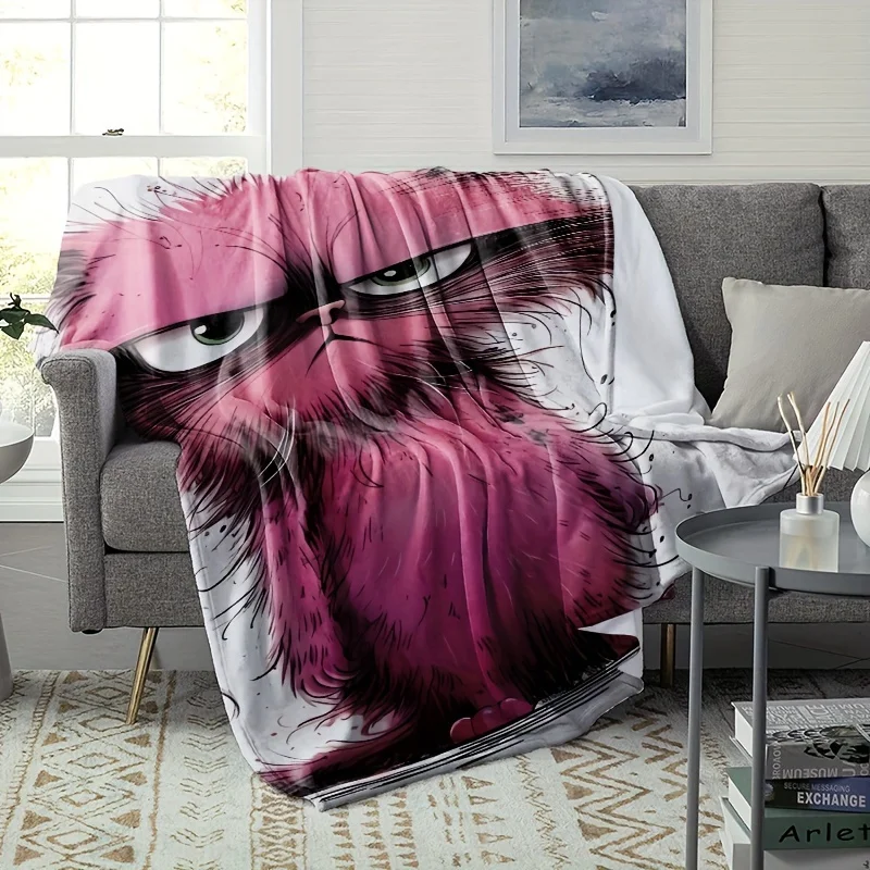Cartoon Cat Pattern Flannel Blanket,Gift Blanket for Family and Friends, Nap Blanket, Sofa Blanket, Camping Travel Multi-purpose