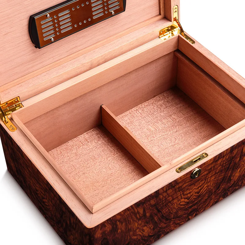 Handmade Cigar Box for 150 Cigars, Cigar Humidor with Hygrometer and Humidifier, Removable Cedar Tray Design Humidor Crushproof