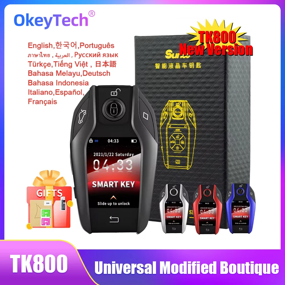 OkeyTech Universal TK800 Smart Remote Key LCD Display Screen Keyless Entry For BMW For Ford Smart LCD Key For all of cars