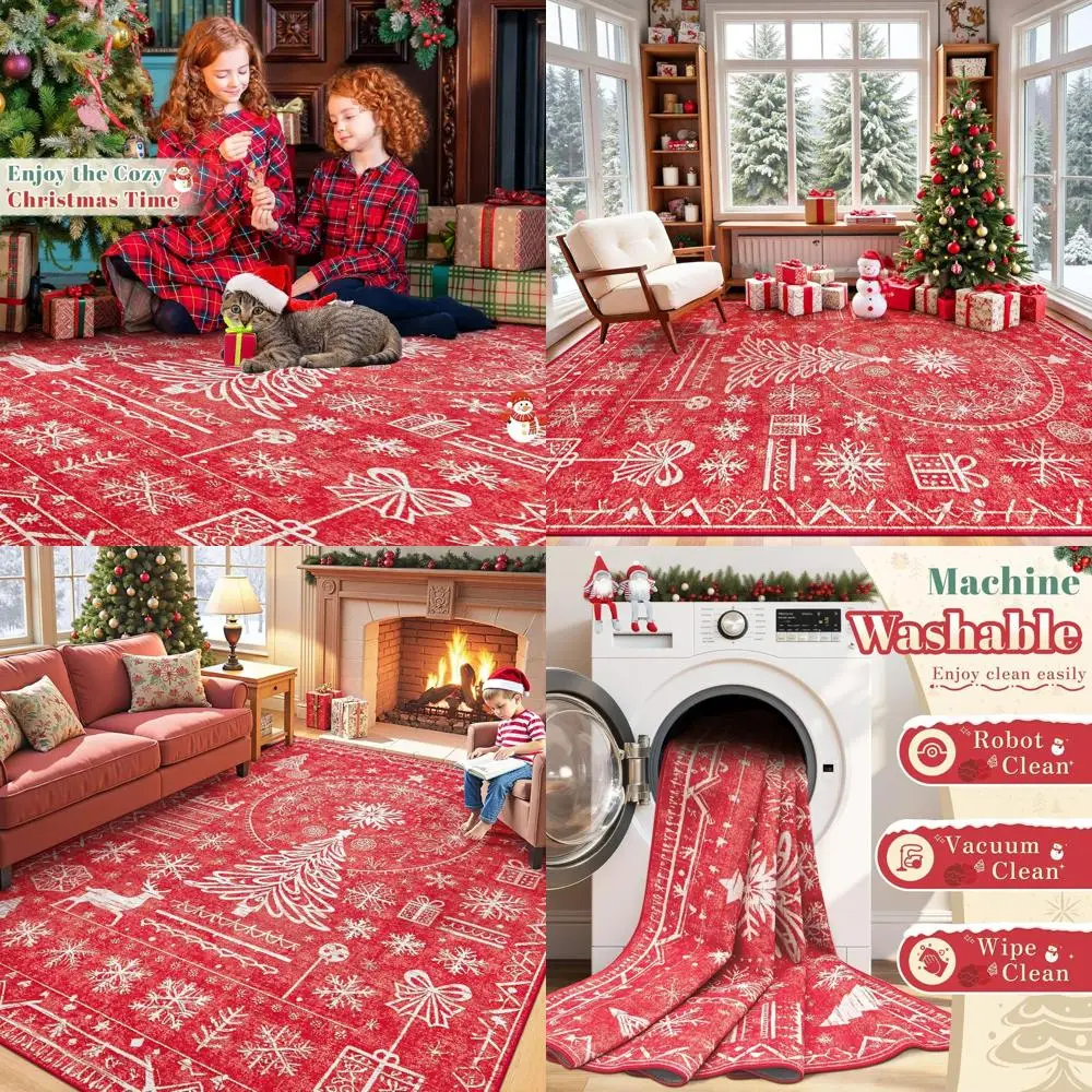 

Large 6x9 Christmas Rug - Bohemian Moroccan Style, Washable & Non-Slip for Living Room, Bedroom, and Dining Area