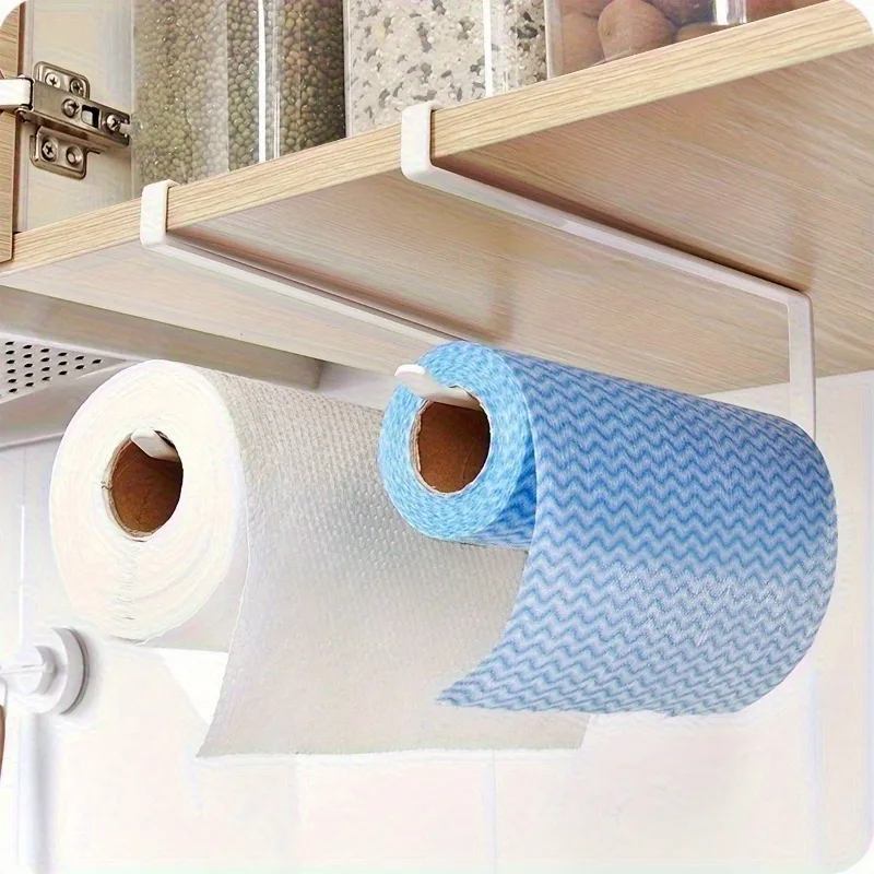 

1Pc kitchen tissue rack without punching cabinet iron roll paper rack for paper, cling film and fabric