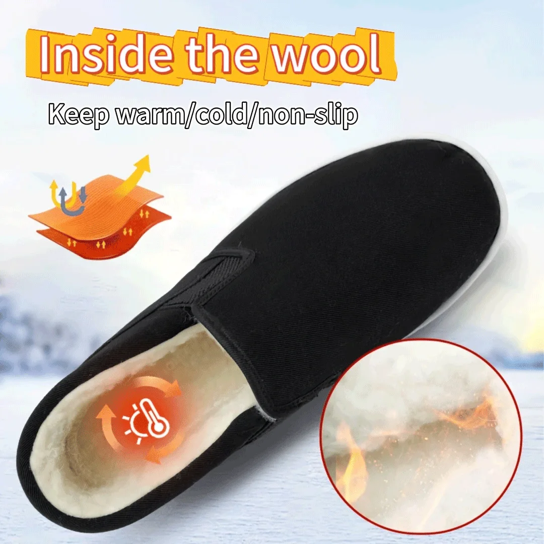 Winter Men's Cotton Shoes Fleece Keep Warm Ankle Boots for Men Black Lightweight Slip-on Flats Work Footwear Casual Man Sneakers