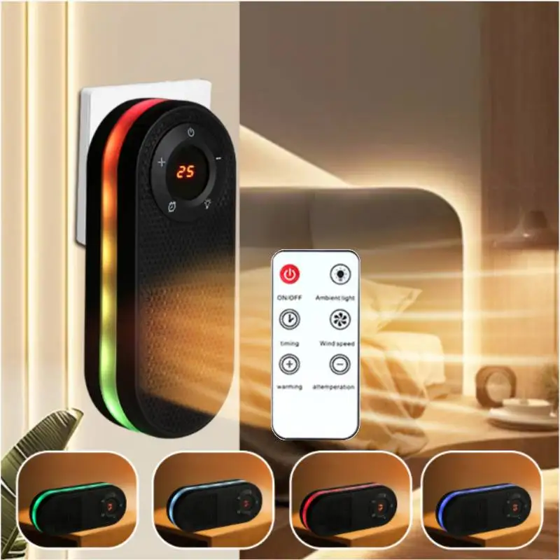 

Smart Wall Heater, Electric Space Heater for Bedroom 1000W, 180° Vertical Oscillation, Adjustable Thermostat, W/ Remote Control