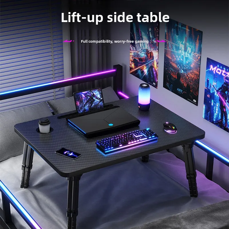 Adjustable Height Carbon Fiber Gaming Bed Desk Foldable Laptop Table for Dormitory Study
